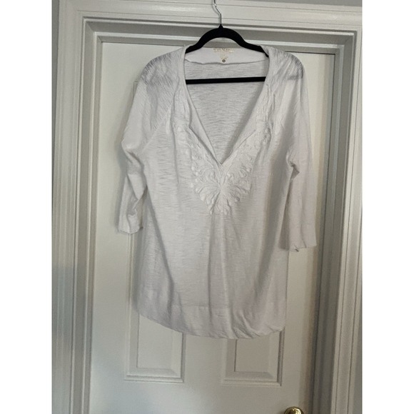 Lilly Pulitzer Tops - Lilly Pulitzer Thea Tunic Top XL White Tee 100% cotton 3/4 Sleeves